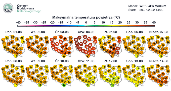 Prognoza temperatur na okres 1-14 sierpnia