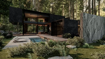 Dom jednorodzinny zatopiony w przyrodzie, projekt: Tissu Architecture dom jednorodzinny, Tissu Architecture