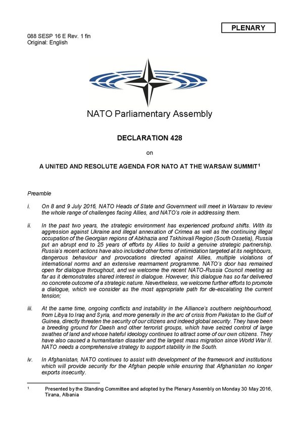 Deklaracja ZP NATO strona 1 Deklaracja ZP NATO strona 1