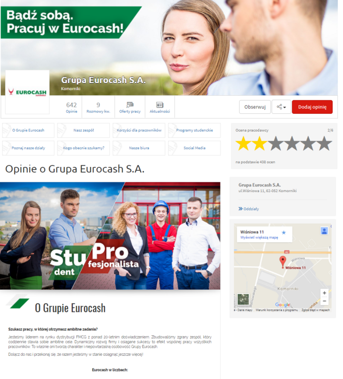 Wysoko pozycjonowany Złoty Profil firmy w serwisie GoWork.pl, umożliwiający przedstawienie informacji związanych z przedsiębiorstwem