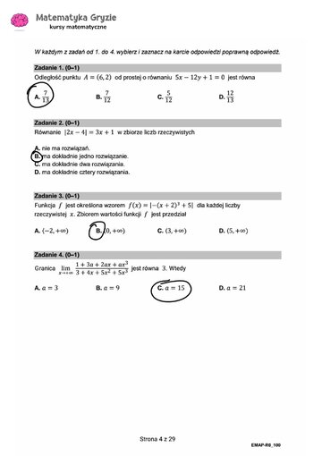 Zadanie 1, 2, 3, 4&nbsp;&ndash; Matura 2024. Matematyka &mdash; poziom rozszerzony, Formuła 2015 &mdash; arkusze z&nbsp;odpowiedziami