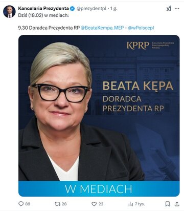 Wpadka Kancelarii Prezydenta. Pomylili nazwisko Beaty Kempy