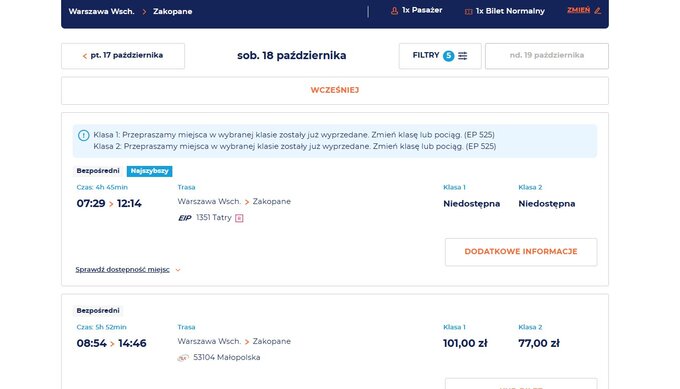Niedostępna sprzedaż bietów PKP