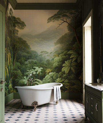 Tapeta mural – las tropikalny w łazience 