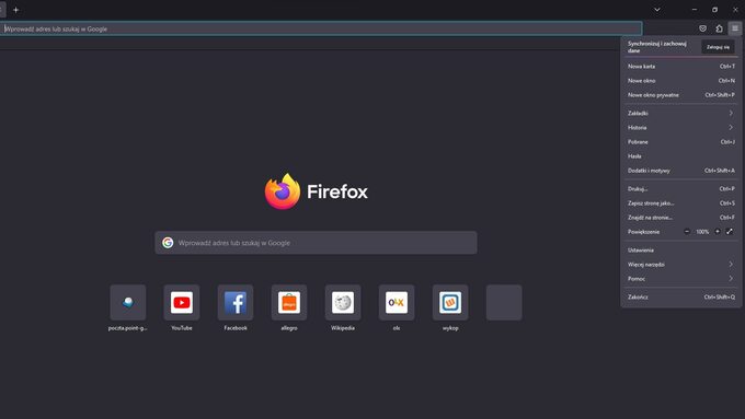 Lista opcji w Mozilla Firefox