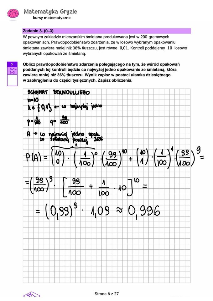 Zadanie 3 – Matura 2024. Matematyka — poziom rozszerzony, Formuła 2023 — arkusze z odpowiedziami