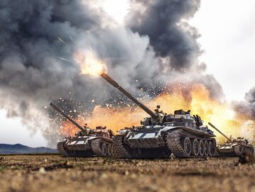 Zdjęcie ilustracyjne, czołgi na polu bitwy