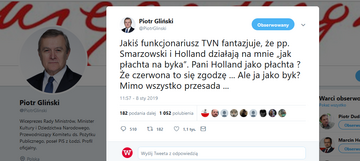 Wpis Piotra Glińskiego na&nbsp;Twitterze