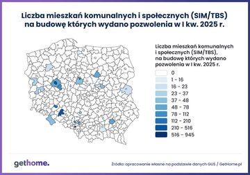 Liczba mieszkań komunalnych i&nbsp;społecznych na&nbsp;budowę kt&oacute;rych wydano pozwolenia w&nbsp;I kw. 2025