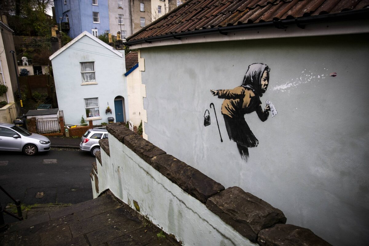 Mural Banksy'ego na Vale Street w Bristolu 