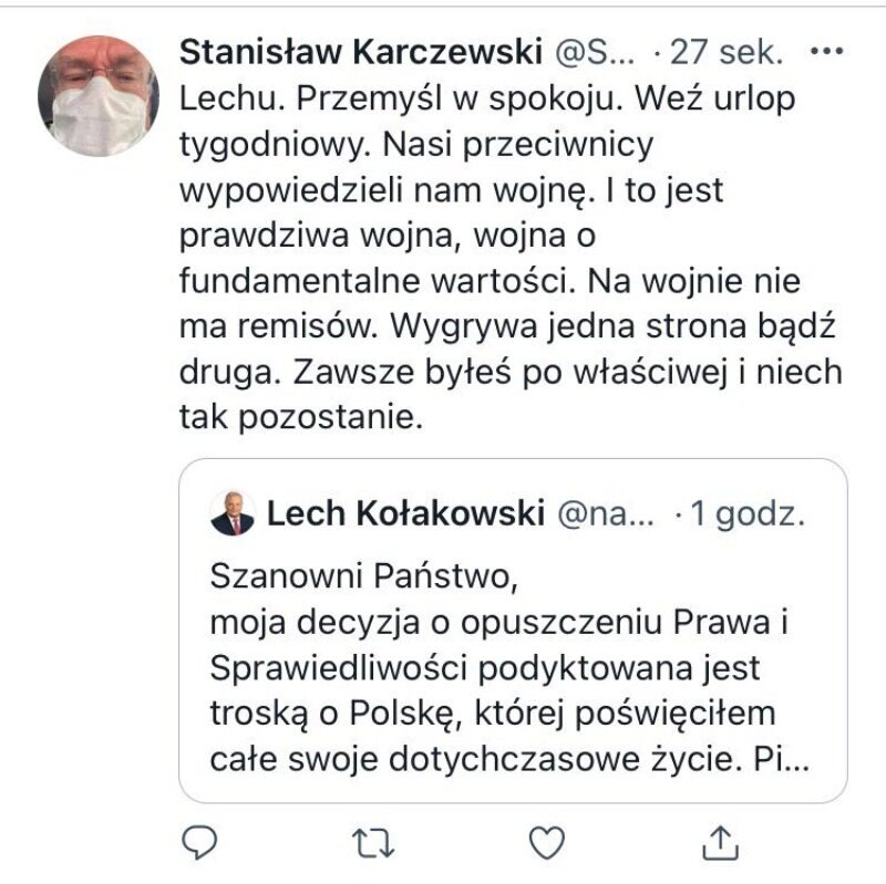 Komentarz Stanisława Karczewskiego do fałszywego wpisu Lecha Kołakowskiego 