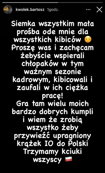 Bartosz Kwolek zabrał głos na&nbsp;Instastories