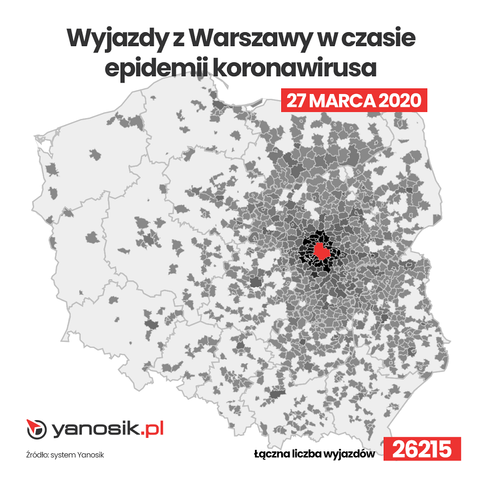 Wyjazdy z Warszawy w czasie epidemii koronawirusa 