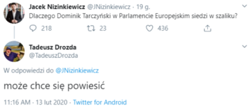 Wpis Jacka Nizinkiewicza i&nbsp;odpowiedź Tadeusza Drozdy