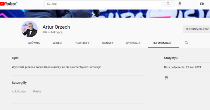 Kanał Artura Orzecha na YouTube'ie