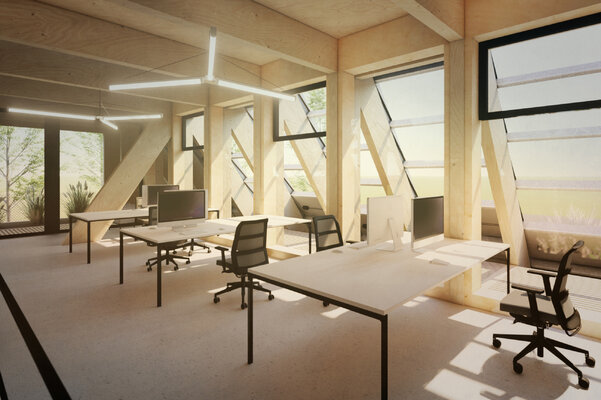 Miniatura: Biurowiec o drewnianej konstrukcji,...