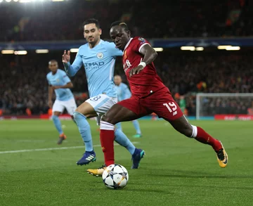 Sadio Mane. Na zdjęciu w meczu 1/4 LM Liverpoolu z Manchesterem City. Zdobył gola na 3:0 