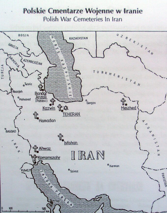 Mapa polskich cmentarzy wojennych w Iranie