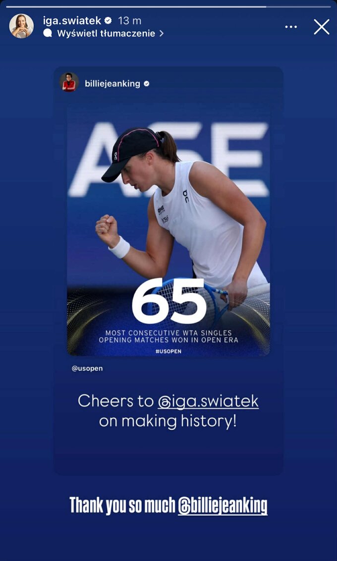 Iga Świątek z podziękowaniami
