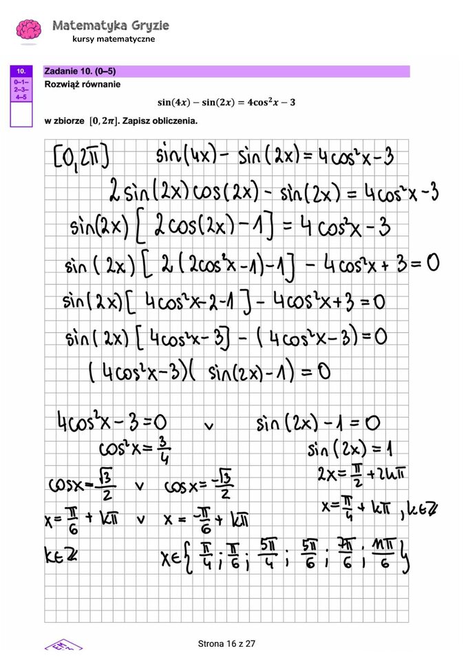 Zadanie 10 – Matura 2024. Matematyka — poziom rozszerzony, Formuła 2023 — arkusze z odpowiedziami