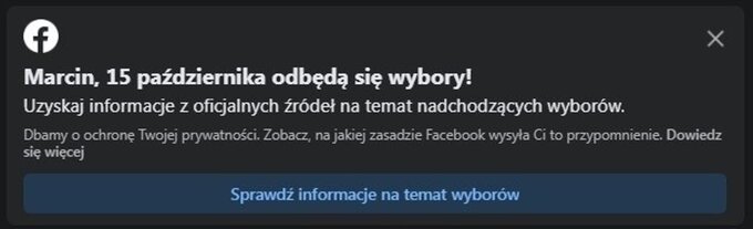 Informacja o wyborach na Facebooku