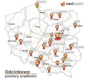 Odcinkowy pomiar prędkości mapa