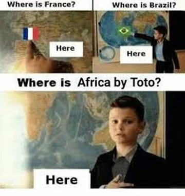 Mem na temat piosenki "Africa" zespołu Toto 