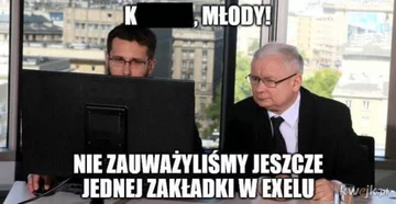 Mem z „Młodym” i Jarosławem Kaczyńskim 
