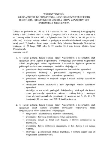 Wstępny wniosek o&nbsp;postawienie Bartłomieja Sienkiewicza przed Trybunałem Stanu