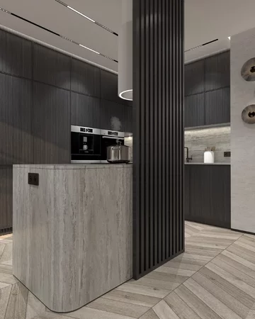 Kuchnia w ciemnej zabudowie, projekt Agata Izdebska 