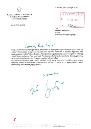 List Pawła Szałamachy do&nbsp;prezesa TK