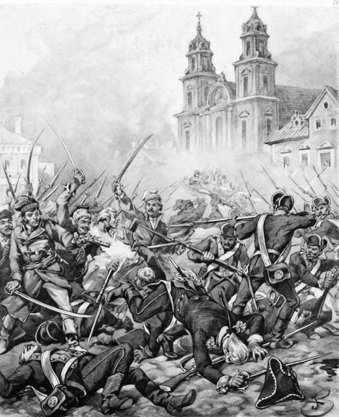 Walki na Krakowskim Przedmieściu w trakcie insurekcji warszawskiej, szkic Juliusza Kossaka
