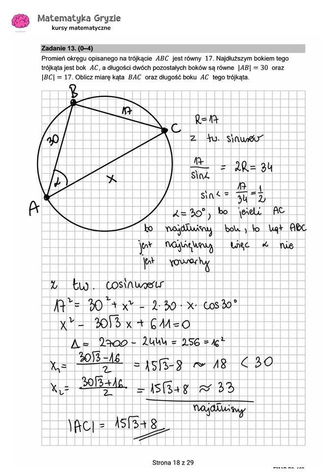Zadanie 13 – Matura 2024. Matematyka — poziom rozszerzony, Formuła 2015 — arkusze z odpowiedziami