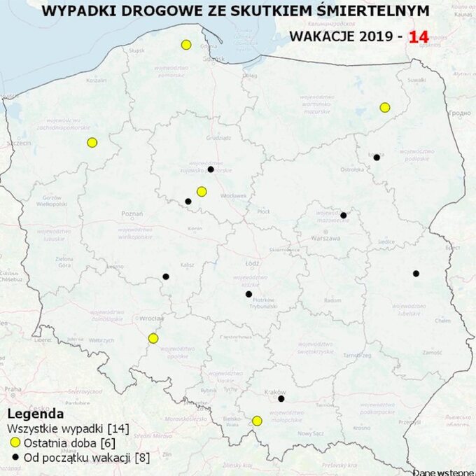 Mapa wypadków drogowych ze skutkiem śmiertelnym