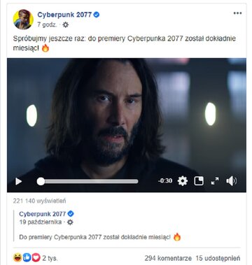 Wpis na&nbsp;miesiąc przed premierą Cyberpunka 2077