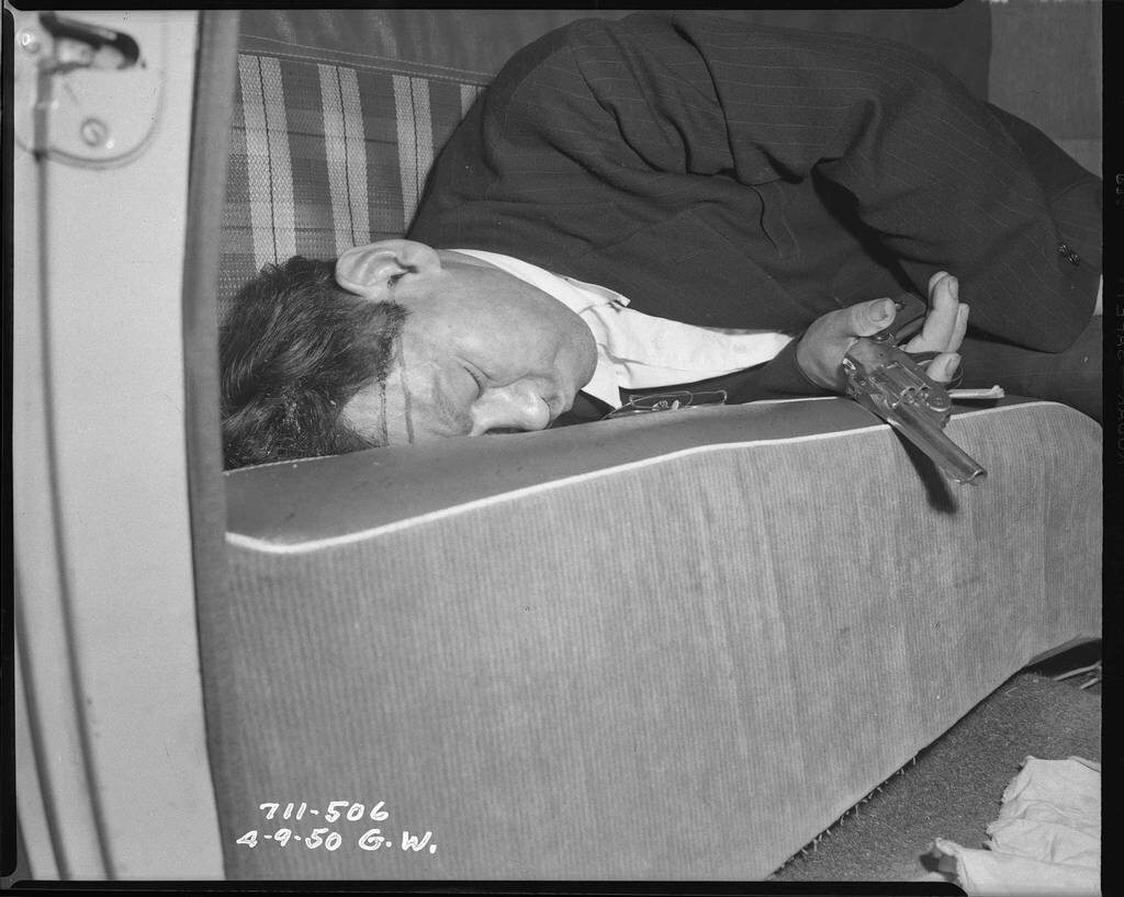 Tryptyk zdjęć przedsrawiający historię morderstwa i samobójstwa z 1950 roku (fot. LAPD)