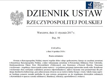Ustawa o&nbsp;edukacji w&nbsp;Dzienniku Ustaw