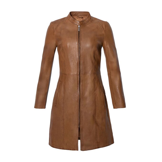 Brązowy sk&oacute;rzany płaszcz