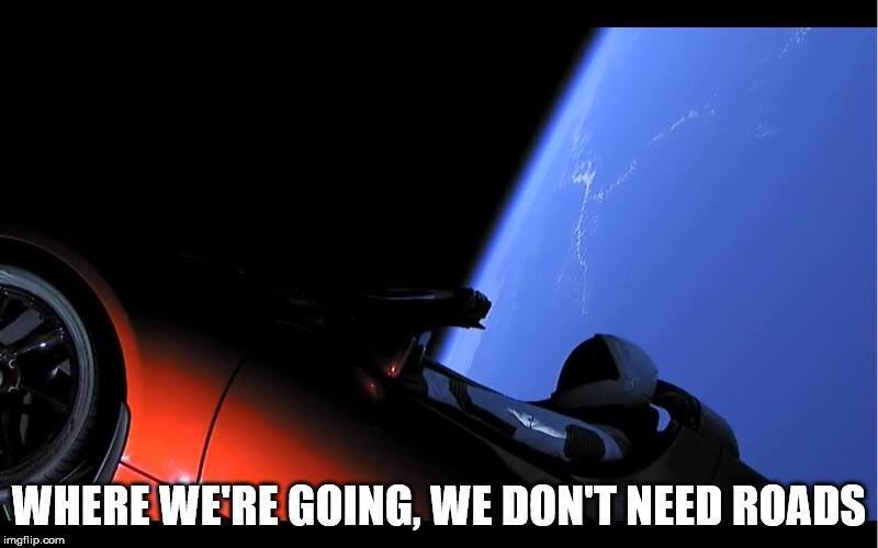 Mem komentujący wysłanie samochodu Tesla Roadster na orbitę 