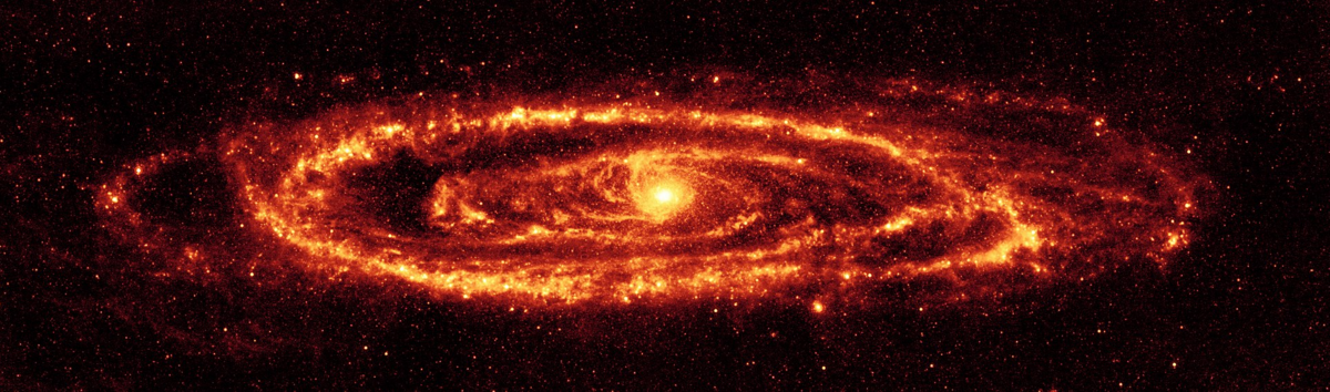 Galaktyka Andromedy (M31) Zdjęcie zrobione przez Teleskop Spitzera w podczerwieni, 24 mikrometry.