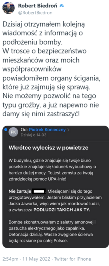 Groźby, kt&oacute;re otrzymał Robert Biedroń