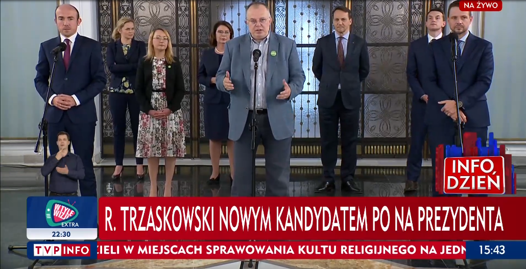 Paski TVP o nominacji Rafała Trzaskowskiego na kandydata na prezydenta 