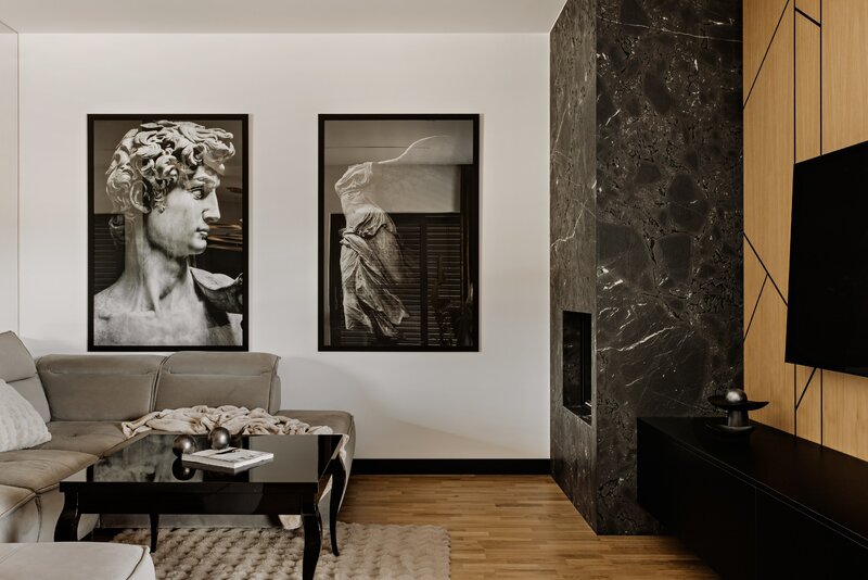 Nowoczesny dom w&nbsp;Katowicach projektu AVO Architekci &ndash; otwarta przestrzeń, kamień, drewno i&nbsp;czarne akcenty budują sp&oacute;jną całość