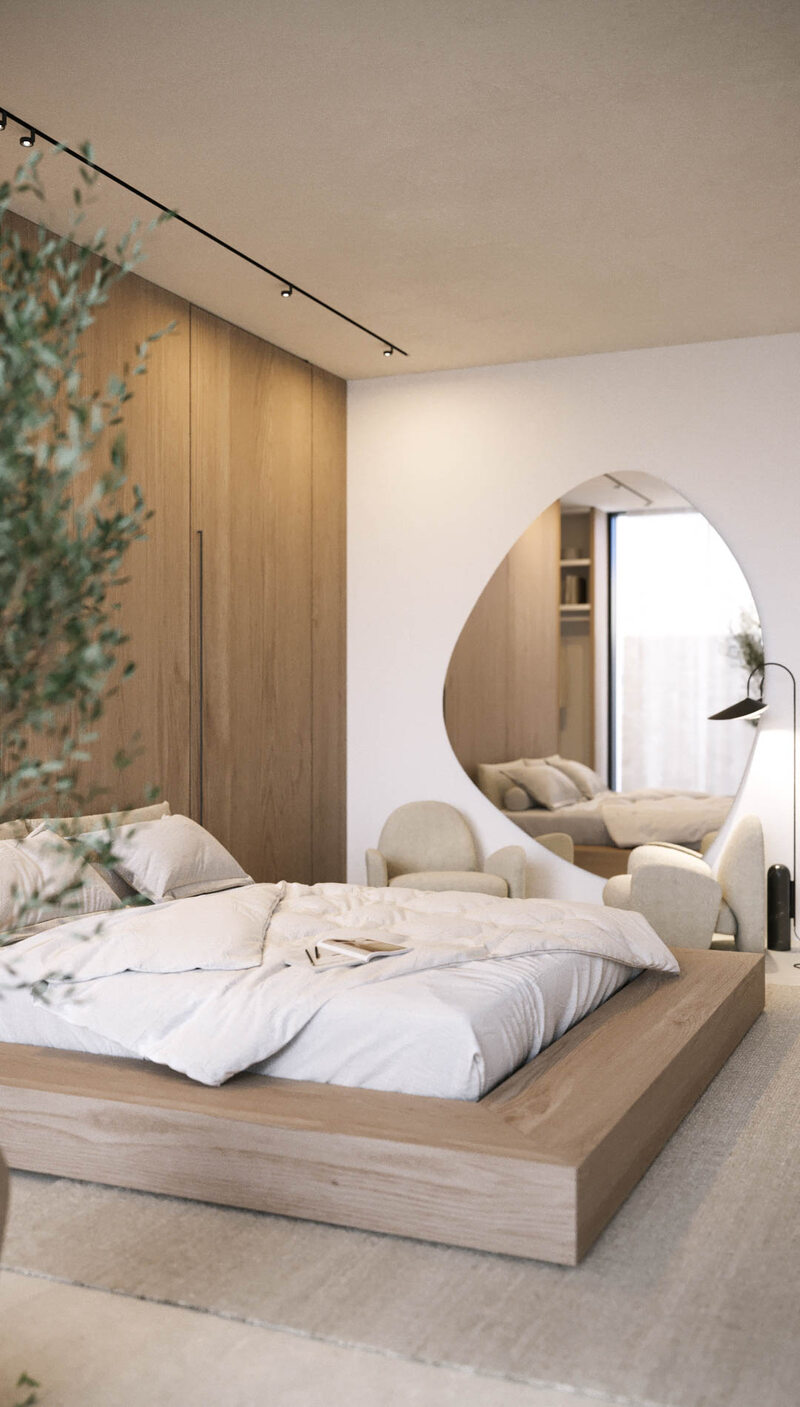 Sypialnia w stylu japadi, proj. SCENA Interior Design
