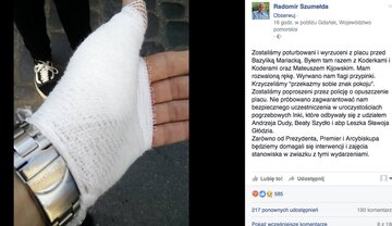 Wpis Radomira Szumełdy na&nbsp;Facebooku