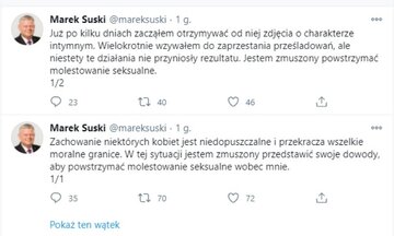 Zrzut ekranu z&nbsp;wpisu na&nbsp;koncie posła Marka Suskiego