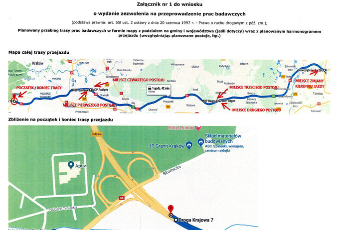 Planowany przebieg trasy przejazdu pojazdu autonomicznego