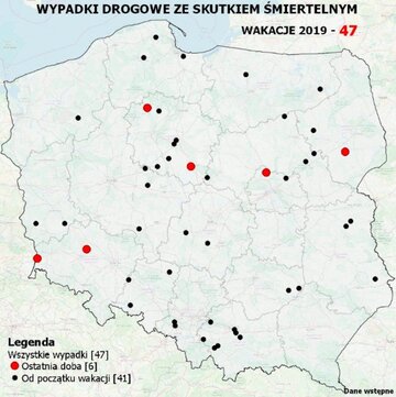 Mapa wypadk&oacute;w ze&nbsp;skutkiem śmiertelnym (26/07)