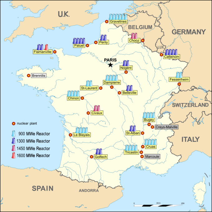 Lokalizacja elektrowni atomowych we Francji