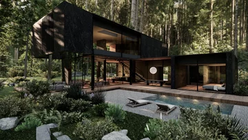 Dom jednorodzinny zatopiony w przyrodzie, projekt: Tissu Architecture dom jednorodzinny, Tissu Architecture